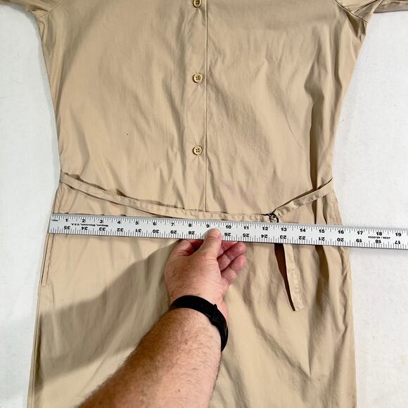 French Connection Mini Dress Woman's 2 Button Up Tan Collar Waist Tie Adjustable - Picture 12 of 16